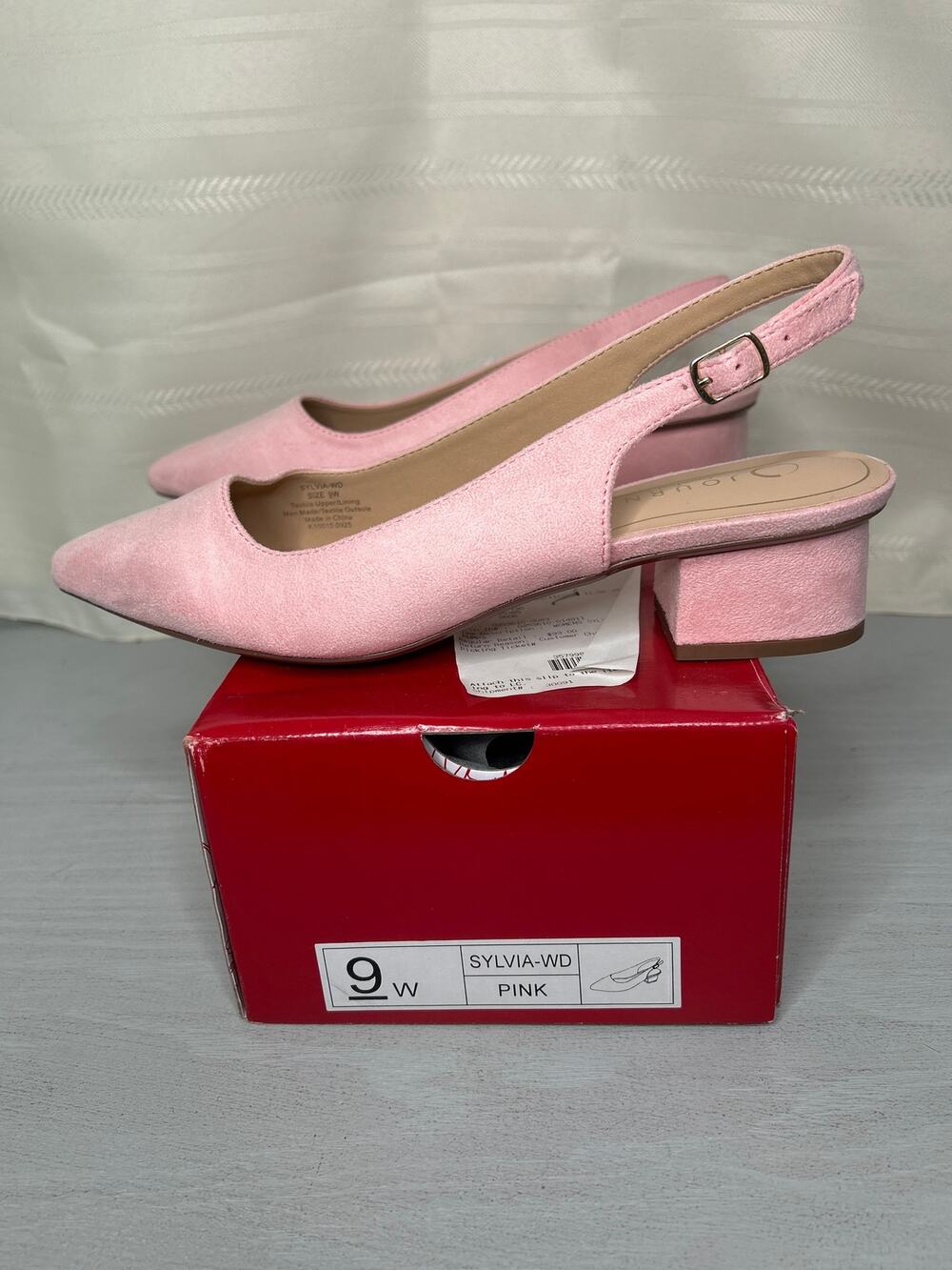 Journee Collection Sylvia Pointed Toe Slingback Block Heel Pumps Pink Size 9 W